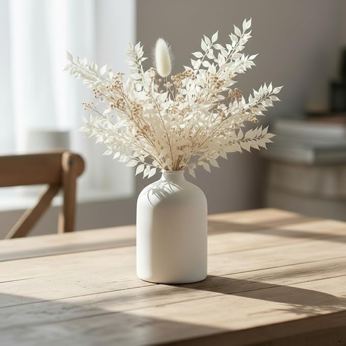 White Ceramic Vase - 7 Inch Tall - Large, Minimalist Modern Home Decor, Decorative Object - Centerpiece, Coffee Table, Living Room, Bookshelf, Office, Entryway, Console, Wedding, Flowers, Olive Plant