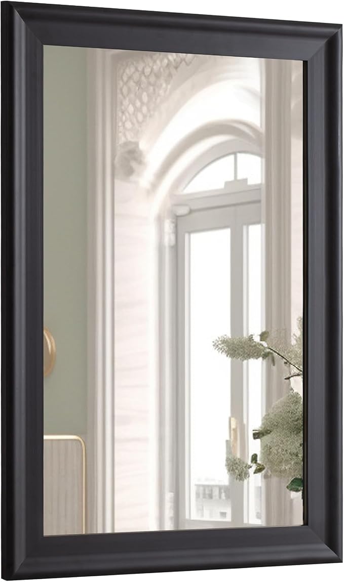 CULER Black Wall Mirror for Bathroom,Rectangle Rustic 24 x 36 inch Hanging VanityMirrors with Wood Grain Pattern for Living Room,Bedroom,Entryway