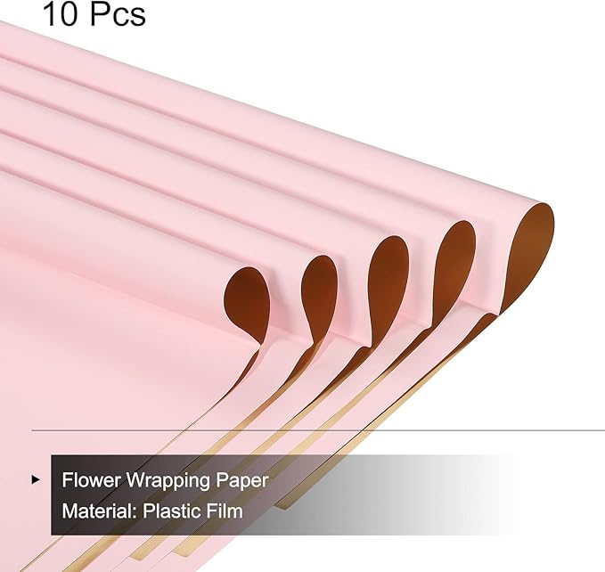 MECCANIXITY 10 Pcs Double Sided Color Flower Wrapping Paper Lotus Color+Gold 22.8"x22.8" Waterproof for Florist Bouquet Supplies, DIY Crafts, Gift Box Packaging