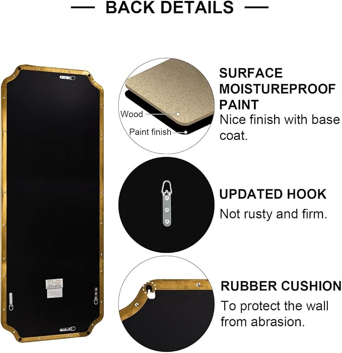 ANDY STAR 18" x 48" Full Length Wall Mirror, Large Brushed Gold Bathroom Mirror for Wall, Scalloped Corner Rectangle Body Mirror for Floor and Leaning