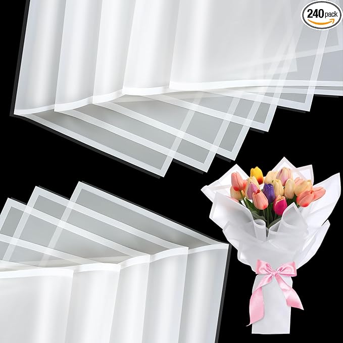 Ctosree 240 Sheets Flower Wrapping Paper, 22.8 x 22.8 Inch Waterproof Florist Floral Korean Flower Bouquet Wrapping Paper for Wedding Birthday DIY Gift Packaging Bouquet(White)