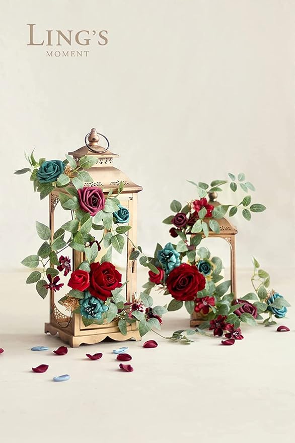 Ling's moment Artificial Wedding Flowers 1.5" Rose Buds and 2" Petite Roses 25pcs Dark Teal w/Stem for DIY Wedding Boutonniere Wrist Corsages Bouquets Centerpieces Arrangements