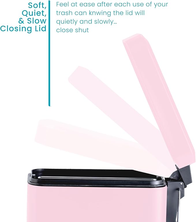Home Zone Living 1.3 Gallon Small Bathroom Trash Can with Lid and Step Pedal, Stainless Steel Wastebasket with Slim Design for Home and Office, Matte Pink, 5 Liters