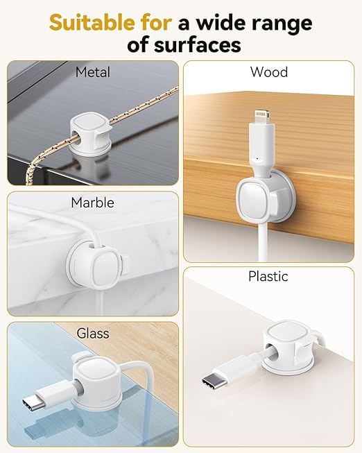8Pack Rotatable Cord Organizer, Spring Cable Clips With Clasp Lock, INCHOR No-Residue Adhesive Cable Organizer, Cord Holder for Nightstand Car Home Office (White)