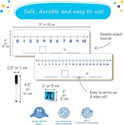 Simply Magic 12-Pack Double-Sided Dry Erase Number Line White Boards - 4"x12" Classroom Essentials