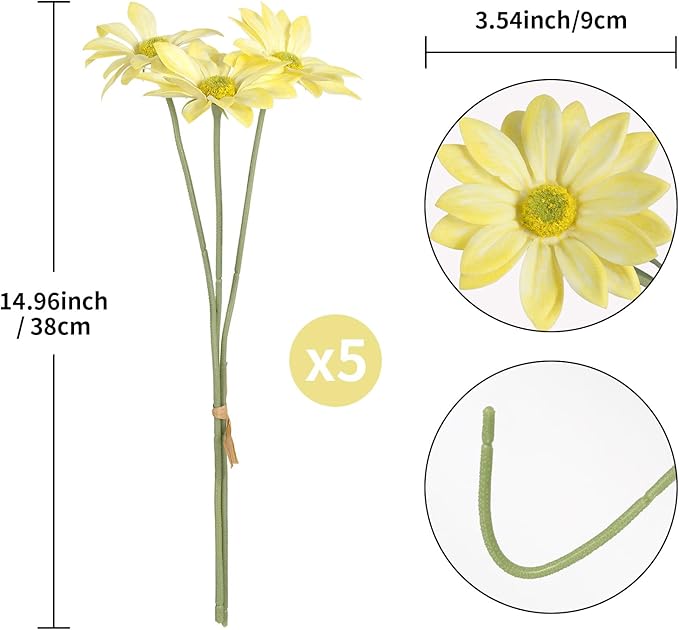 IPOPU 15pcs Daisies Artificial Flowers Faux Yellow Daisies Flowers 12" Fake Wildflowers Flower Silk Flowers for Floral Arrangements Wedding Home Garden Decor (Yellow)