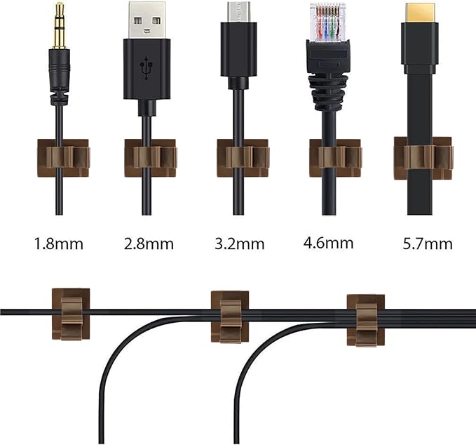 Viaky Adjustable Cable Clips, 30 Pcs Brown Adhesive Holder Ideal Cord Winder Management for Organizing Wires-Car Home Office and Desk Nightstand