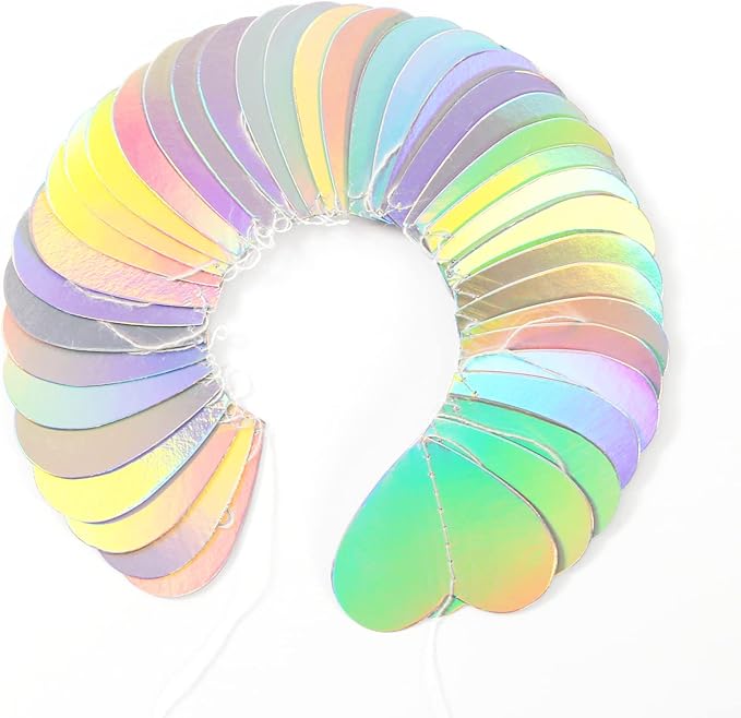 Iridescent Disco-Holographic Heart Garland - 52Ft Wedding Hanging Decoration Neon Streamers Banner, Perfect for Bridal Shower, Birthday, Baby Shower, Engagement, Valentines Day Decor