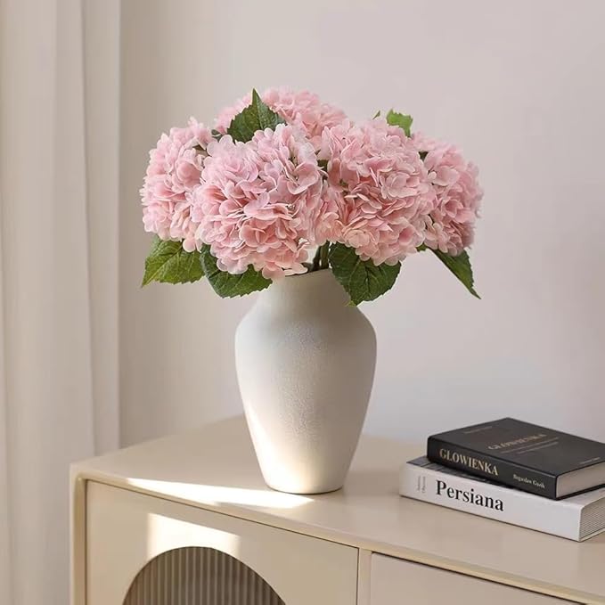 Kimura's Cabin 5Pcs 21inch Lifelike Faux Hydrangea Real Touch Latex Hydrangeas Long Stem with Leaves Artificial Hydrangea Bouquet for Home Wedding Baby Shower Birthday Party Decoration (Pink)