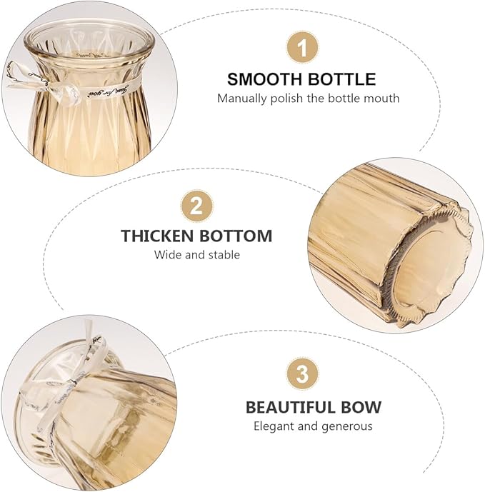 Nordic Style Glass Vase Amber Color Decorative Hydroponic Flower Bottle Elegant Planter Pot for Home Office Festival Display