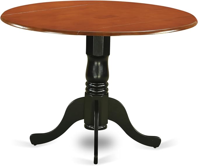 East West Furniture DLT-BCH-TP Dublin Kitchen Dining Table - a Round Wooden Table Top with Dropleaf & Pedestal Base, 42x42 Inch, Black & Cherry