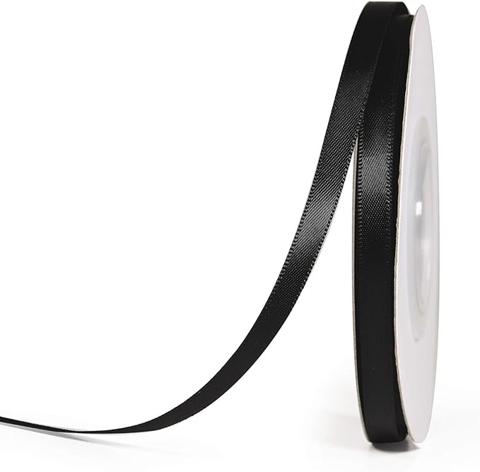YAMA Black Double Faced Satin Ribbon 1/4 Inch 25 Yards Thin Black Ribbon for Gift Wrapping Crafts Bows Wedding Party Decoration