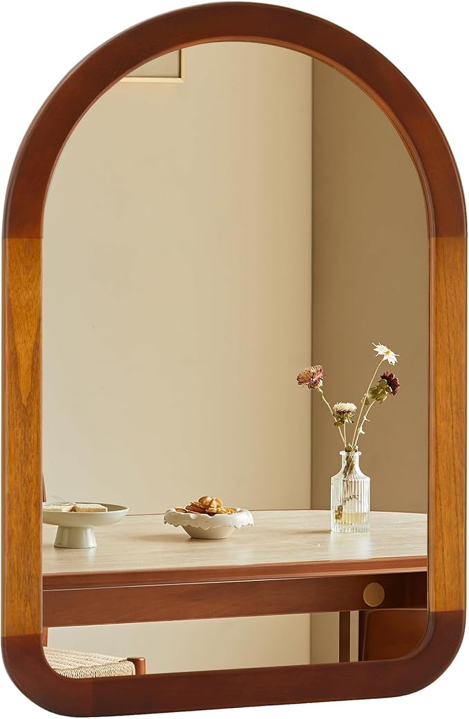 Arched Bathroom Mirror,Wood 22 x 30 Inch Arch Wall Mirror with Walnut Frame,Vanity Tempered Glass Mirror for Bedroom,Entryway,Living Room