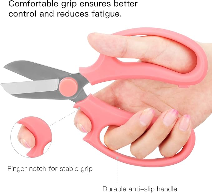 Housolution Flower Scissors, Strong Floral Shears, Premium Steel Garden Pruning Shears Garden Scissors Floral Fruits Leaf Scissors Hand Pruner Snip Trimming Tool for Gardening Flower Arrangement, Pink