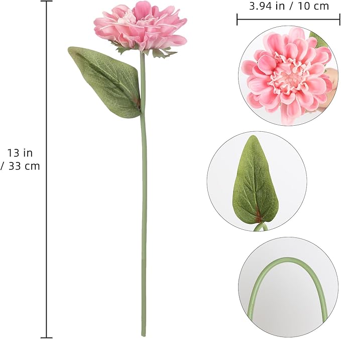IPOPU 10pcs Pink Dahlia Artificial Flowers 13inch Fake Dahlia Flowers PU Chrysanthemums Flower Faux Mums Flower with Stem for Home Wedding Office Table Centerpiece Floral Arrangement Decor(Pink)