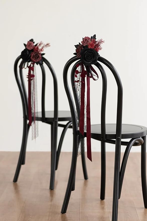 Ling's moment Fake Flowers Box, Faux Artificial Greenery Stems Foam Roses Dahlia Anthurium Silk Hydrangea Fabic Flower for Centerpieces Bouquet Wedding Vase Decorations, Burgundy & Black, Grand Combo