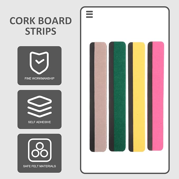 Magnetic Felt Bulletin Board Strip Set 4 Colors Yellow Pink Green Gray Pin Memo Wall Board for Office Classroom Home Organization