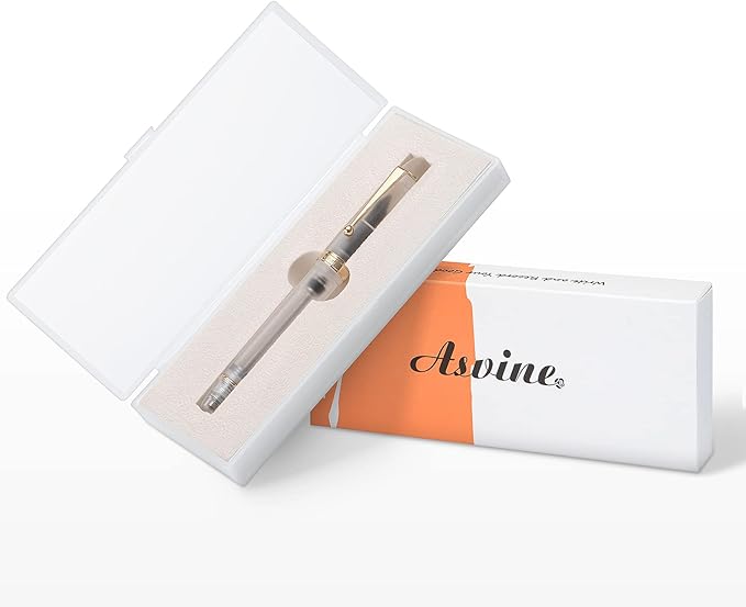 Asvine V126 Vacuum Filling Fountain Pen, Frosted Clear Acrylic Stub Nib 1.1mm Calligraphy Art Drawing Clear Demonstrator Acrylic with Case Set