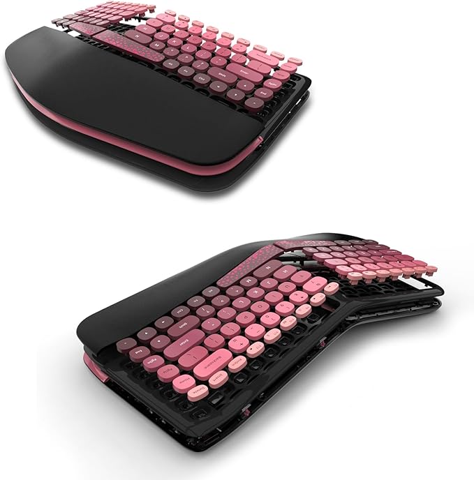 Ergonomic Wireless Keyboard and Mouse Set Wireless Keyboard Silent Mice Set with Wrist Rest for Computer, Laptop, PC, Mac, Windows Black Pink