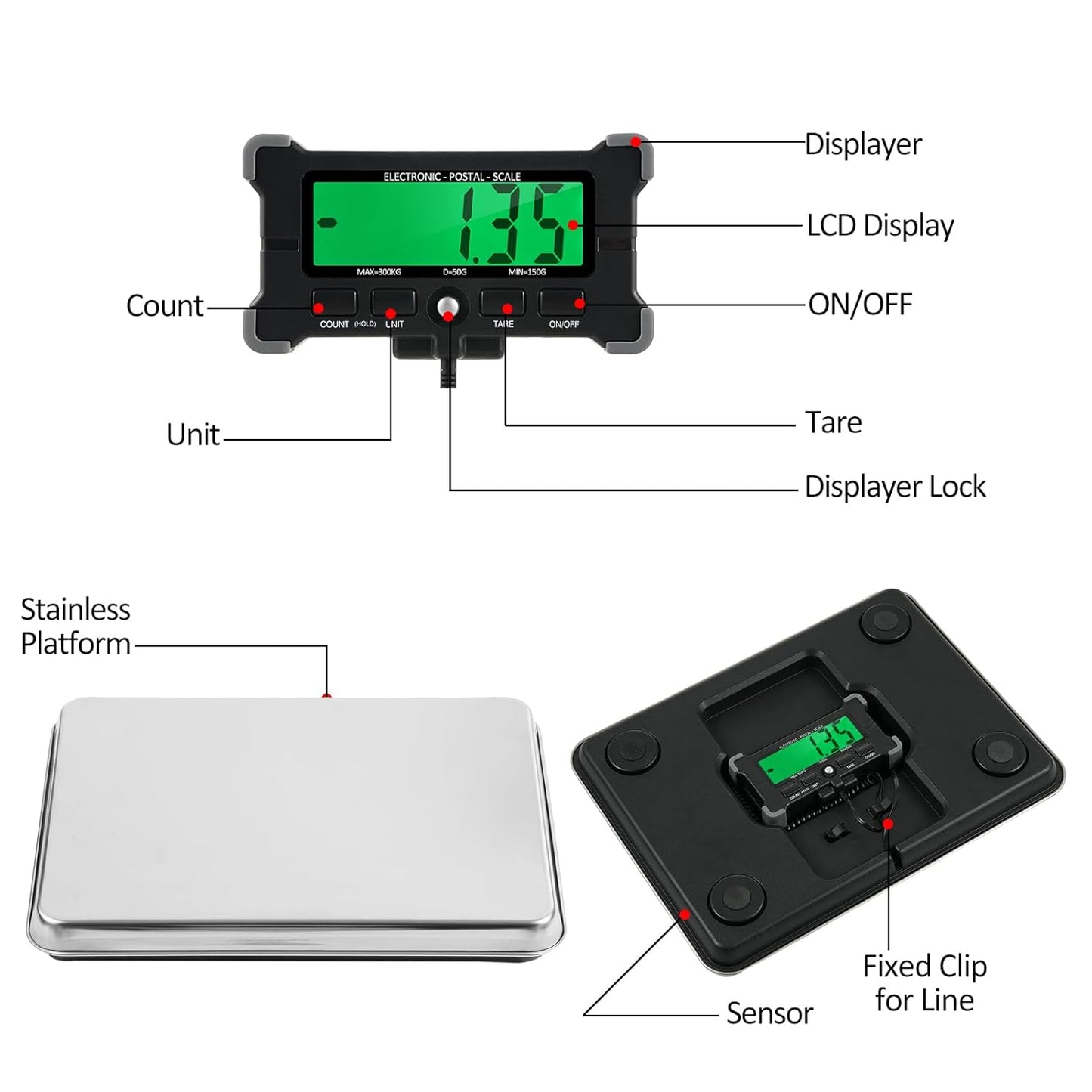 660lbs Skiennix Electronic Postal Scale - Heavy Duty 50g Precision LCD Display, 16" X 12" Platform