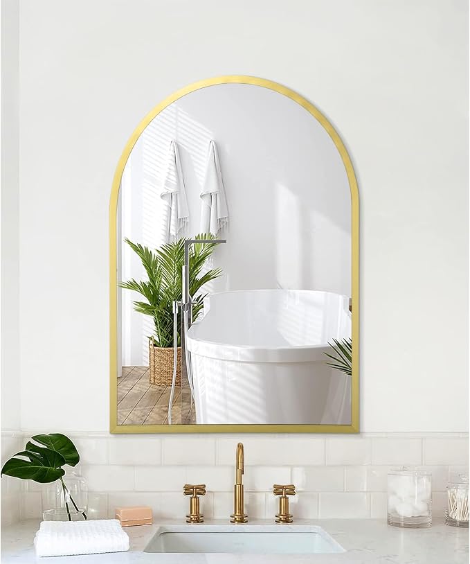 Arched Wall Mirror 20"x16" Arch Mirror Aluminum Alloy Frame Bathroom Mirror for Vanity Living Room, Bedroom, Entryway Large