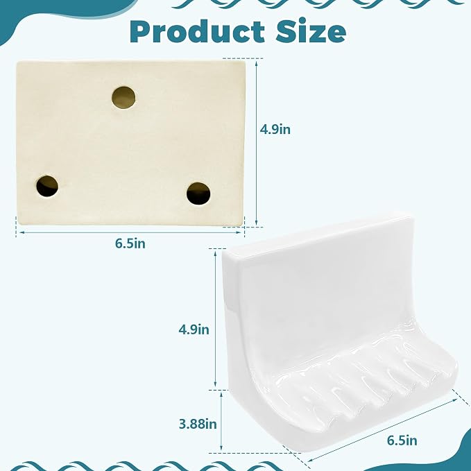 White Vintage Wall-Mounted Ceramic Soap Dish for Shower Wall Retro Ceramic Soap Holder Porcelain Soap Tray for Home Bathtub Bathroom Shower Accessories