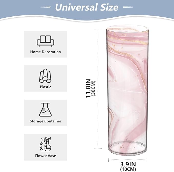 Vase Plastic Vase Elegant Cylinder Flower Vase Shatterproof Decorative Centerpiece for Home Table Office Weddings Events (11.8 x 3.9 in)