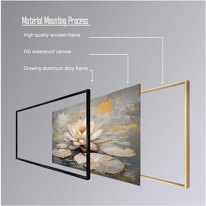 Ethereal white lotus floating on Crystal Waters poster vintage oil painting printwall art soft blush and gold accents serene home and office decor dreamy 24x36in Metal blackFramed