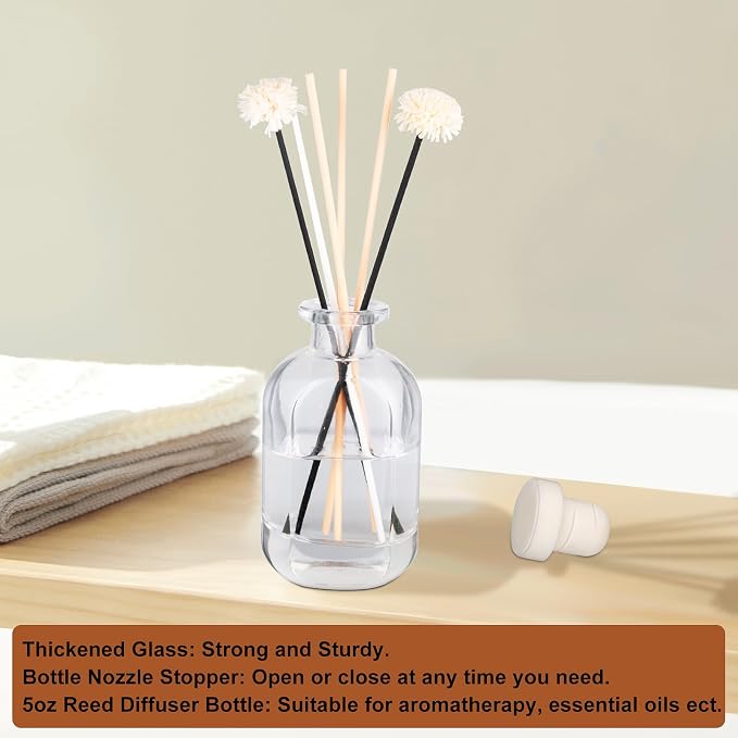 Glass Diffuser Bottles 2 Pack 5oz/150ml Reed Diffuser Sticks Refillable Aromatherapy Storage Container (Clear)