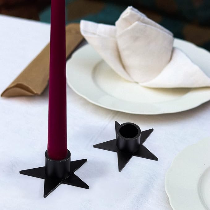 4PCS Pentagram Black Taper Candle Holders, Matte Iron Candlestick Holders Centerpieces for Home Decoration, Wedding Anniversary, Party, Housewarming Gifts.