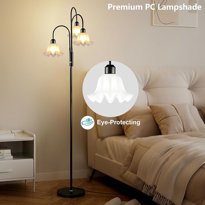 Lightdot 70IN Flower Floor Lamp for Living Room, 3 Light Dimmable Tree Floor Lamps with 3000K Bulb Included for Wedding/Party, Unique Floral Tall Lamp with 5Lbs Heavy Base for Bedroom/Sofa -Black