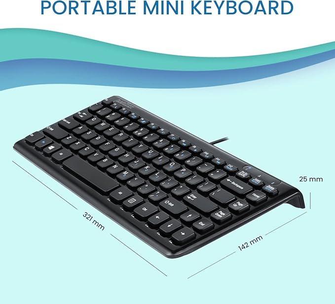Perixx PERIBOARD-407B US, Wired USB Mini Keyboard with 11 Hot Keys - Glossy Black - US English Layout