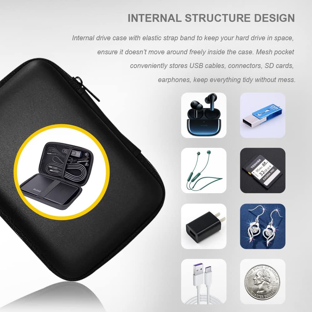 Western Digital Hard Drive Carrying Case - Shockproof Storage Organizer Pouch | 2.5’’ Black