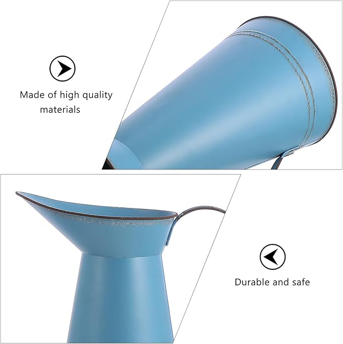 BESPORTBLE Multifunctional Large Blue Iron Flower Container Decorative Bucket for Home and Garden Stylish Rustic Planter for Dried and Flowers French Country Flowerpot Bucket for Floral Decor