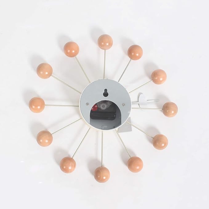 SHISEDECO Mid Century Art Retro Design Painted Solid Wood Non Ticking Decorative Modern Silent Wall Clocks for Home, Kitchen, Living Room, Office etc. (Ball Clock in Natural)