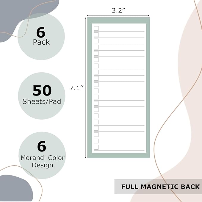 BIPEND 6 Pack Magnetic Notepads for Refrigerator, Grocery List Magnet Pad for Fridge, 50 Sheets per Note Pads To-Do List, Shopping List(300Sheets)