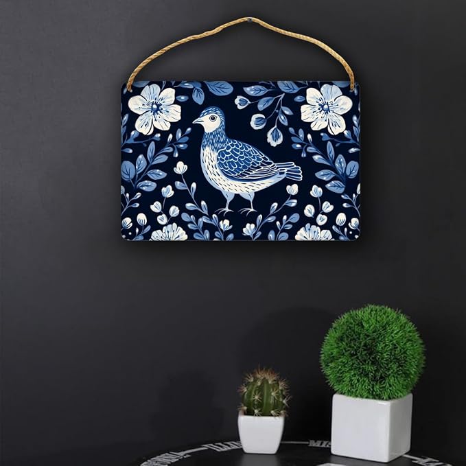 Art Deco styles Blue Bird Wooden Art, 12x8 Inch Stylish Wood Decors for Retro Design Lovers & Nature Fans, Infuse Your Home with Elegant Botanical Retro Vibes