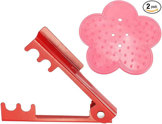 HARFINGTON 2pcs Rose Thorn Stripper Tool Set 5.5" 4.7" Metal PVC Flower Thorn Leaf Remover Flower Stem and Leaf Stripping for Gardening Home Florist, Red,Pink