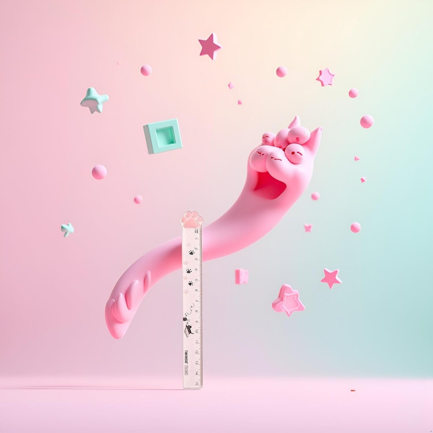 Skiennix Pink Cat's Claw Ruler - Cute 15CM Plastic Measuring Tool for School Supplies