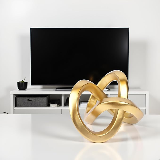 Knot Geometric Sculpture Decor,Mid Century Modern Abstract Figurines,Home Decor Statue,Bookcase Decor,Decorative Accents for Living Room, Coffee Table, Office Desktop, Shelf (Gold)