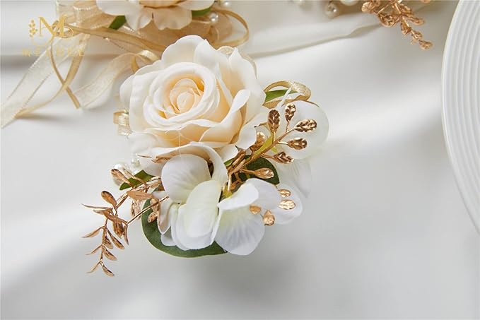 Meldel Champagne Boutonniere for Men Wedding, Set of 6, Groom and Groomsmen Boutonniere for Wedding Ceremony Anniversary Party, Rustic Fall Wedding, Artificial Rose Boutonnieres Prom Suit Decorations