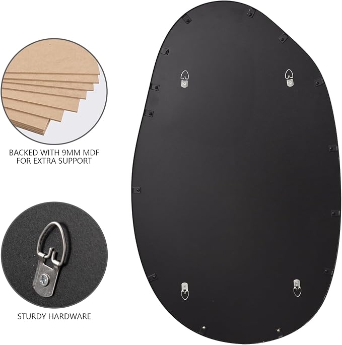 Black Mirror for Bathroom,20.5"x33.5" Wood Framed Vanity Mirror,Irregular Oval Wall Mirror Asymmetrical Aesthetic Mirror for Living Room Bedroom Entryway Horizontal/Vertical