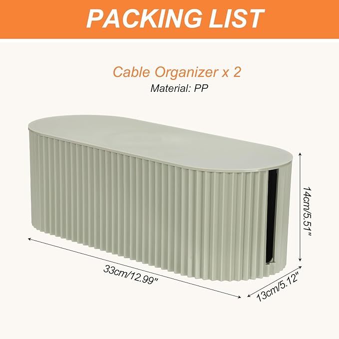 YOKIVE 2 Pcs Cable Management Box, Cord Hider Organizer Decorative Strip Storage Box Desk Accessories for Cords Home, Office, Gray Green, Large
