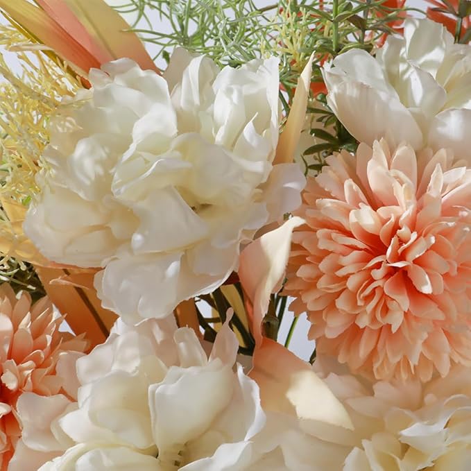 Silk Flowers with Vase, Artificial Flowers Arrangement with Glass Vase Faux Peony Hydrangea for Decoration Table Centerpiece (Peony White Pink)