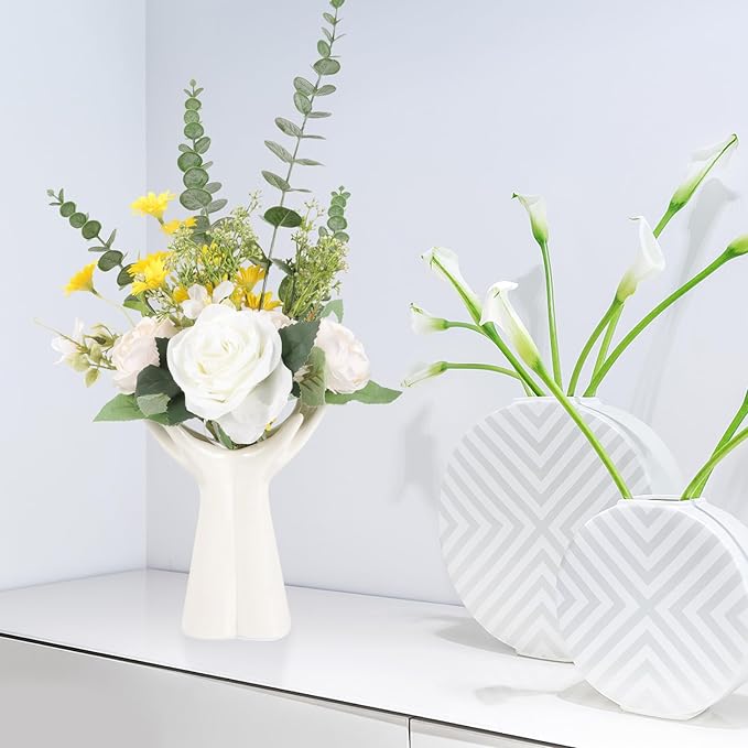 BESPORTBLE Creative Ceramic Hand Vase for Flowers Small Glazed Nordic Style Decorative Vase for Hydroponic Plants and Desktop Floral Arrangement Lightweight and Odorless Material for Home