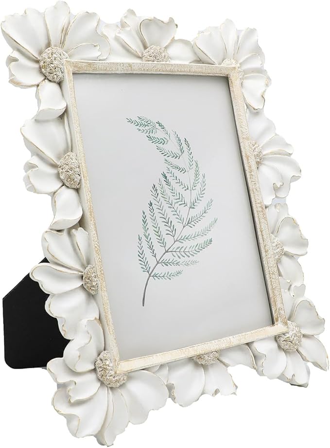 5x7 Vintage Picture Frame, Antique White Ornate Photo Frame, for Tabletop and Wall Display, Decorative Floral Design Retro Home Decor, Old Fashioned Photo Gallery Art