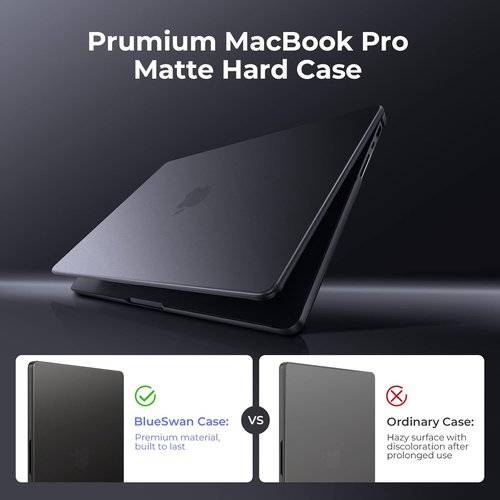 BlueSwan Matte Case for MacBook Pro 14" | Hard Shell Protective Cover in Space Black Clear (2021-2026)