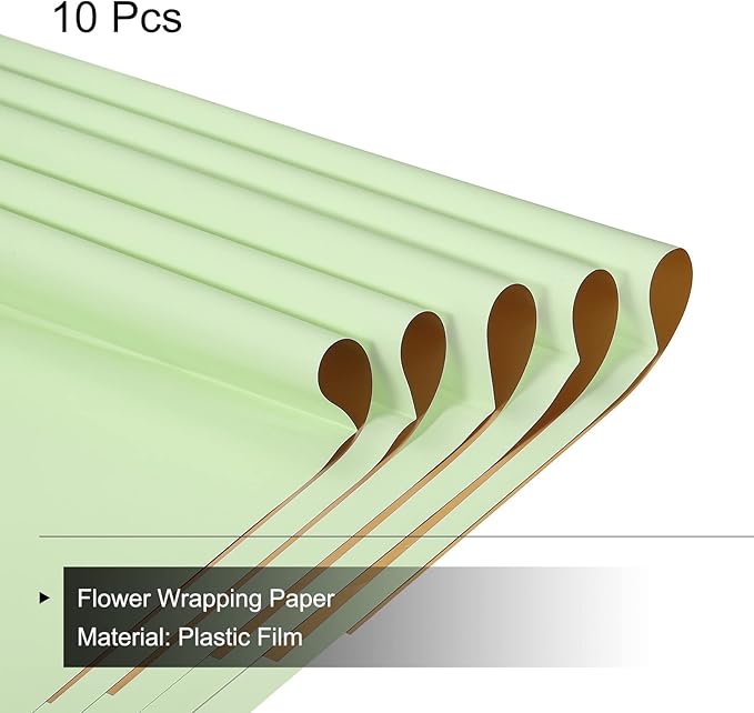 MECCANIXITY 10 Pcs Double Sided Color Flower Wrapping Paper Light Green+Gold 22.8"x22.8" Waterproof for Florist Bouquet Supplies, DIY Crafts, Gift Box Packaging