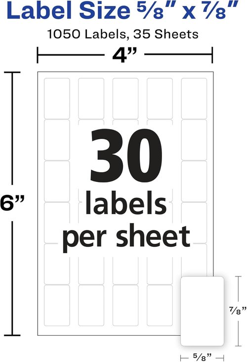 Avery Removable Labels - Multi-Use, 5/8" x 7/8", White, 1,050 Blank Labels Total (5424)