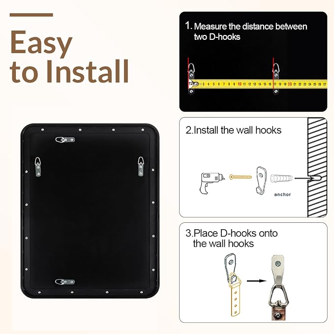 ANDY STAR 24x30’’ Black Bathroom Mirror, Black Bathroom Vanity Mirrors for Wall, Rounded Rectangle Mirror for Bathroom Sink, Tube Metal Frame, 1’’ Deep Wall Mounted Vertical/Horizontal